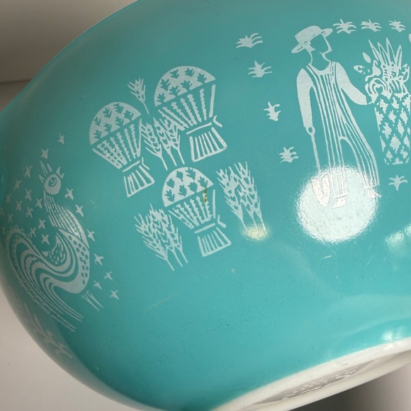 Pyrex Butterprint Cinderella Mixing Bowls 444 Set of 2 Turquoise White 4QT MCM - Picture 11 of 16